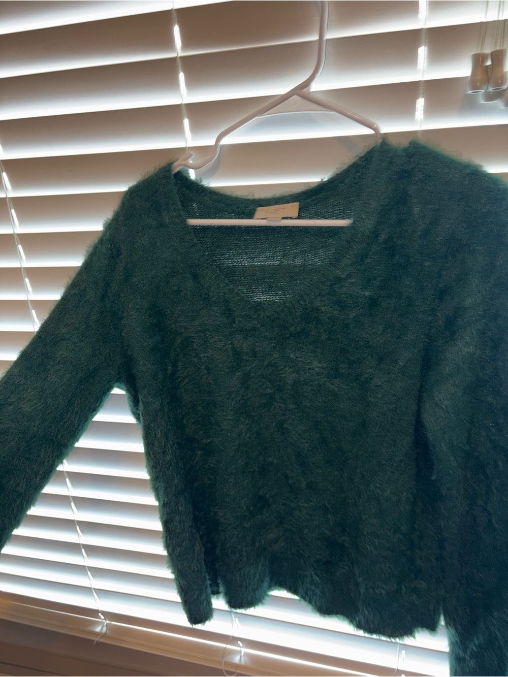 LOFT Dark Green Fuzzy V-Neck Sweater